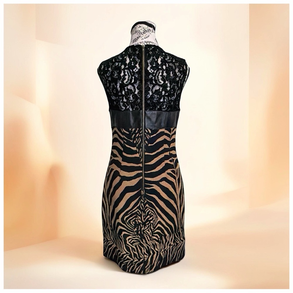 Tracy Reese Zebra Print Dress | Leather Lace Mixed Media | Statement Piece | 8 - Picture 6 of 16